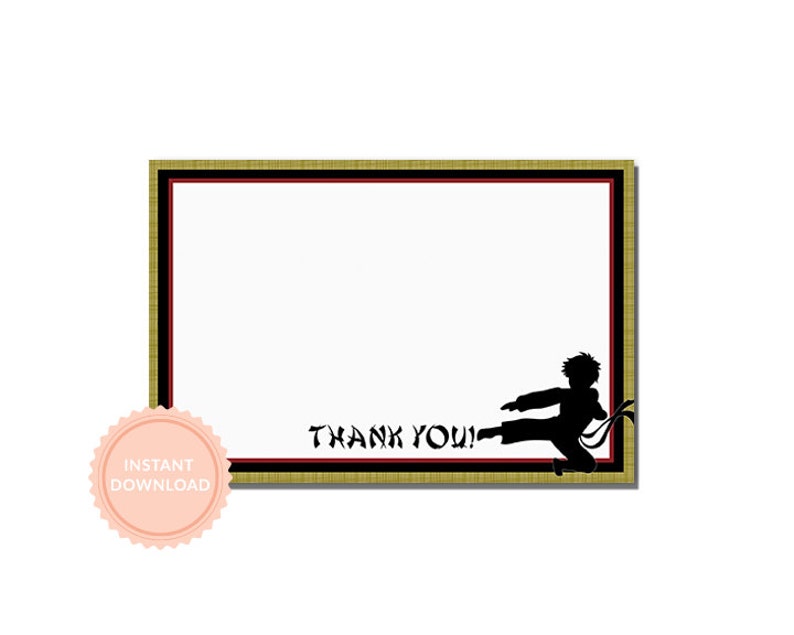 INSTANT DOWNLOAD, KARATE Party Thank You Note Etsy