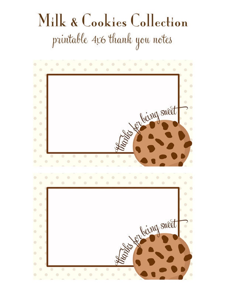 INSTANT DOWNLOAD, MILK & Cookies Party, Flat 4x6 Thank You Notes Baby Shower Thank You image 2