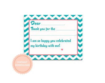 INSTANT DOWNLOAD, BOUNCE House Birthday- Fill In Thank You Note- Pink and Teal Chevron