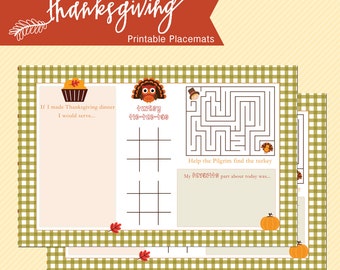 INSTANT DOWNLOAD Thanksgiving Printable Placemat for kids (Paper placemat, Tear-off Placemat, Thanksgiving kids games)