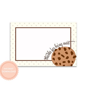 NATYCHMIASTOWE POBIERANIE, MILK & Cookies Party, płaskie notatki z podziękowaniami 4x6 (podziękowania na baby shower)