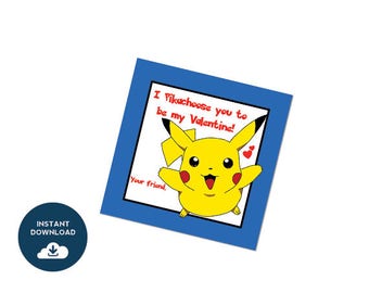 INSTANT DOWNLOAD Pokemon Valentine, Printable, Pikachu, Boy Valentines,