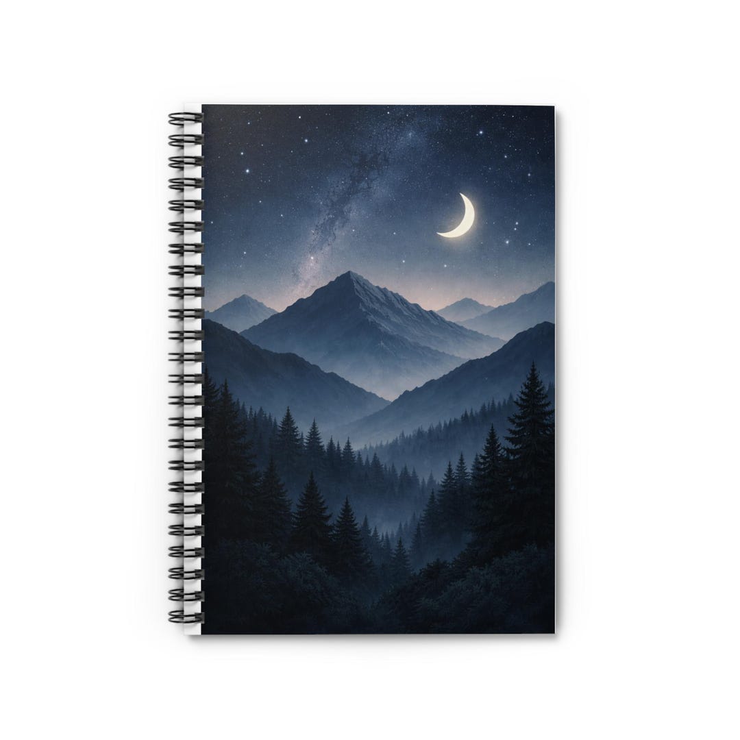 Moonlit Mountain Landscape Notebook | Spiral Ruled Journal - Etsy