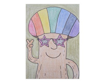 Rainbow Peace Mushroom Art Print speels psychedelisch muurdecor (ingelijst)