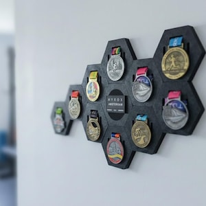 Modular Hexagon Medal Hanger | Honeycomb Sports Display| Printed Holder for Running, Cycling, Triathlon, Airsoft, Hyrox patch