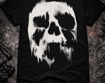 T-shirt med nödställd dödskalle och Y2k-motiv | T-shirt med grungemotiv och grafisk design
