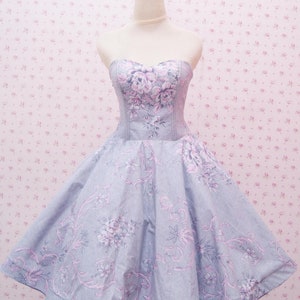 Floral Grey Strapless Gown: Vintage Inspired Sweetheart Wedding Dress
