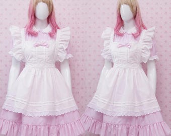 Kawaii Handmade Pink Maid Dress: Puff Sleeve Lolita Maid Costume