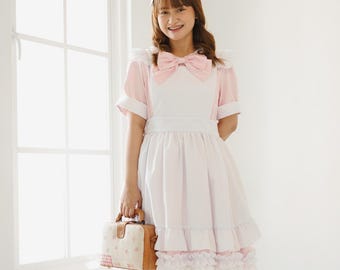 Custom Classic Maid Dress: Pink Uniform And White Apron