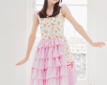 Sweet Pink Rose Lolita Dress, Kawaii Lolita Dress, Pretty Frilly Pink Dress, Cute Lolita Dress, Ruffled Dress, Sparkle Dress