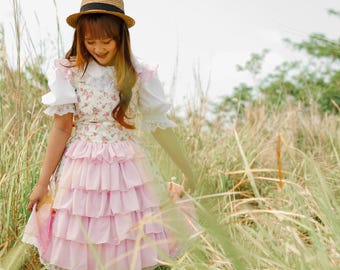 Rose Pink Lolita Dress, Kawaii JSK, Pretty Frilly Dress, Three Layer Ruffle Chiffon Skirt