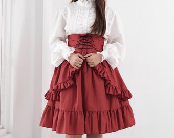 Custom in Your Color and Fabric Red Maroon High Waist Skirt