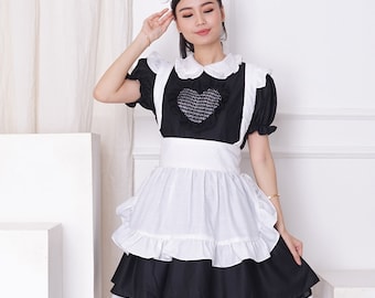 Classic Maid Dress: Black & White Uniform with Neko Ears Headpiece