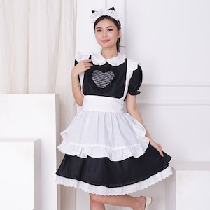 Classic Maid Dress: Black & White Uniform with Neko Ears Headpiece
