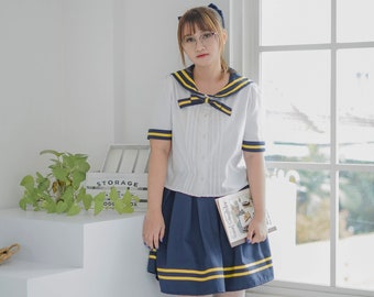 Kawaii Short Sleeve Seifuku, Japanese School Uniform with Ruffle Skirt, Japanese Girl Uniform, Sailor Fuku Costume, Adult School Uniform