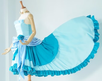 Blue Sateen Sweetheart Dress With High-Low Ruffle Skirt: High-Low Fairy Wedding Gown