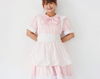 Kawaii Maid Uniform With Adjustable Apron, Custom Size & Color Cotton Maid Dress, Plus Size Friendly Maid Outfit, Sissy Custom Maid Uniform