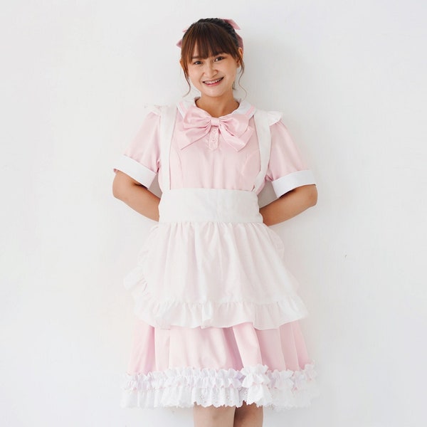 Kawaii Maid Uniform With Adjustable Apron, Custom Size & Color Cotton Maid Dress, Plus Size Friendly Maid Outfit, Sissy Custom Maid Uniform