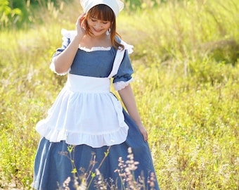 Blue Cottagecore Maid Dress: Sweetheart Puffy Sleeve Vintage Style