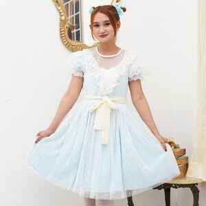 Handmade Blue Lolita Kawaii Dress – Vintage Style Fairycore Cottagecore Princess Outfit with Lace & Bow Details, Kawaii Elegance