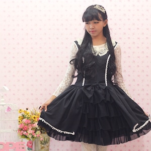 Black Gothic Lolita Bow Dress, Sweetheart Goth Fashion, Halloween Costume