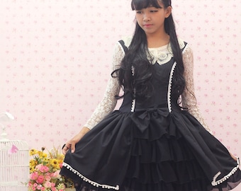 Black Gothic Lolita Bow Dress, Sweetheart Goth Fashion, Halloween Costume