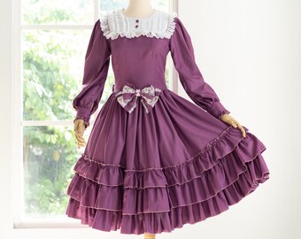 Long Sleeve Victorian Dress, Custom Size & Color Classic Collared Lolita Dress
