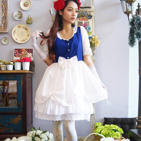 Multi-Color Snow White Lapel Collar Ruffle Short Sleeves Sweet Lolita Dress main image 1