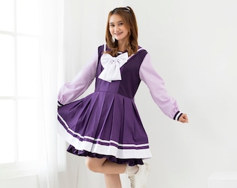 Kawaii Purple Seifuku Uniform, Japanese School Uniform, Sailor Fuku Cosplay, One Piece Long Sleeve Purple And Pleated Skirt Uniform