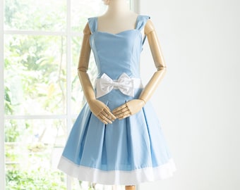 Alice Classic Sweetheart Neckline, Alice In Wonderland Wedding Dress, Classic White & Blue Big Bow Lolita Dress