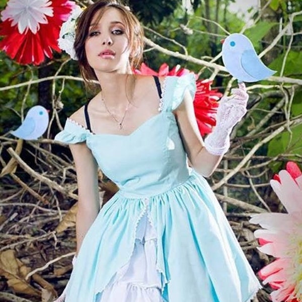 Alice in Wonderland Dress Baby Blue Sweetheart Neckline Ruffle Chiffon, Alice in Wonderland Costume Plus Size Friendly, Alice Lolita Dress