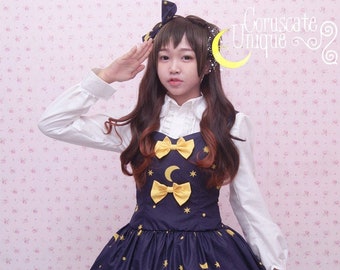 Purple Crescent Moon & Starrry Night Jumper Skirt Dress, Sailor Luna Sweetheart Neckline Lolita Dress, Sailor Moon Harajuku Fashion Style