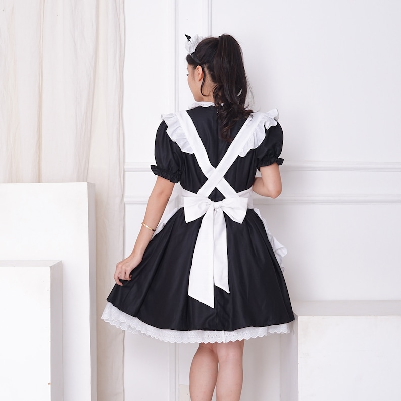 Classic Black And White Maid Set Dress With Apron And Cat Headpiece Custom In Your Color Scheme And Size Maid Dress And White Apron