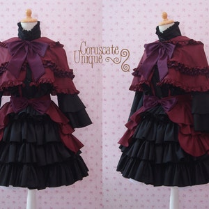 Black Maroon Gothic Two Pieces Lolita Dress With Capelette