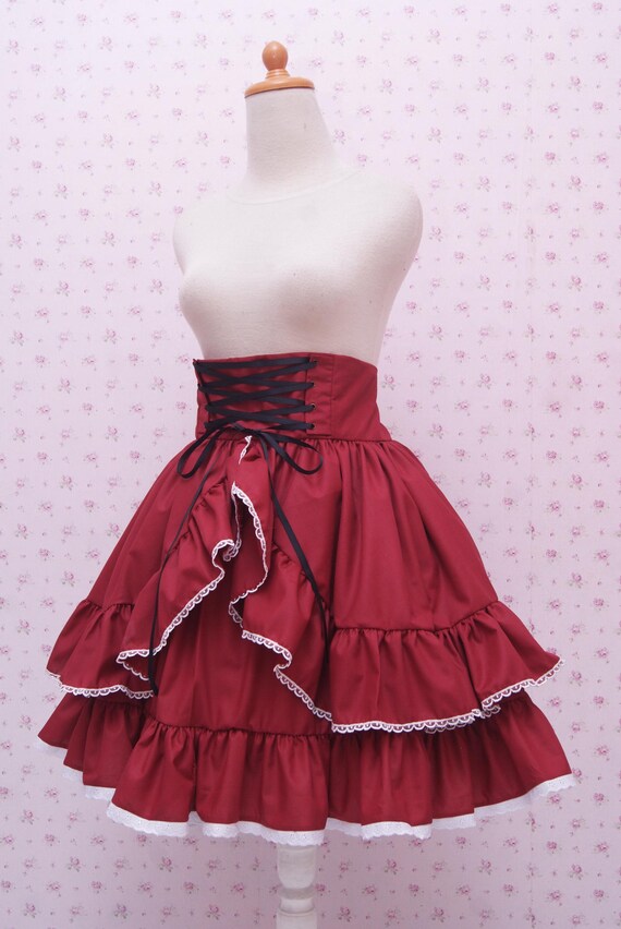 Belchicゴスロリ ワインレッド フリルドレス ハイウエスト スカート Belchicゴスロリ ワインレッド フリルドレス ハイウエスト スカート