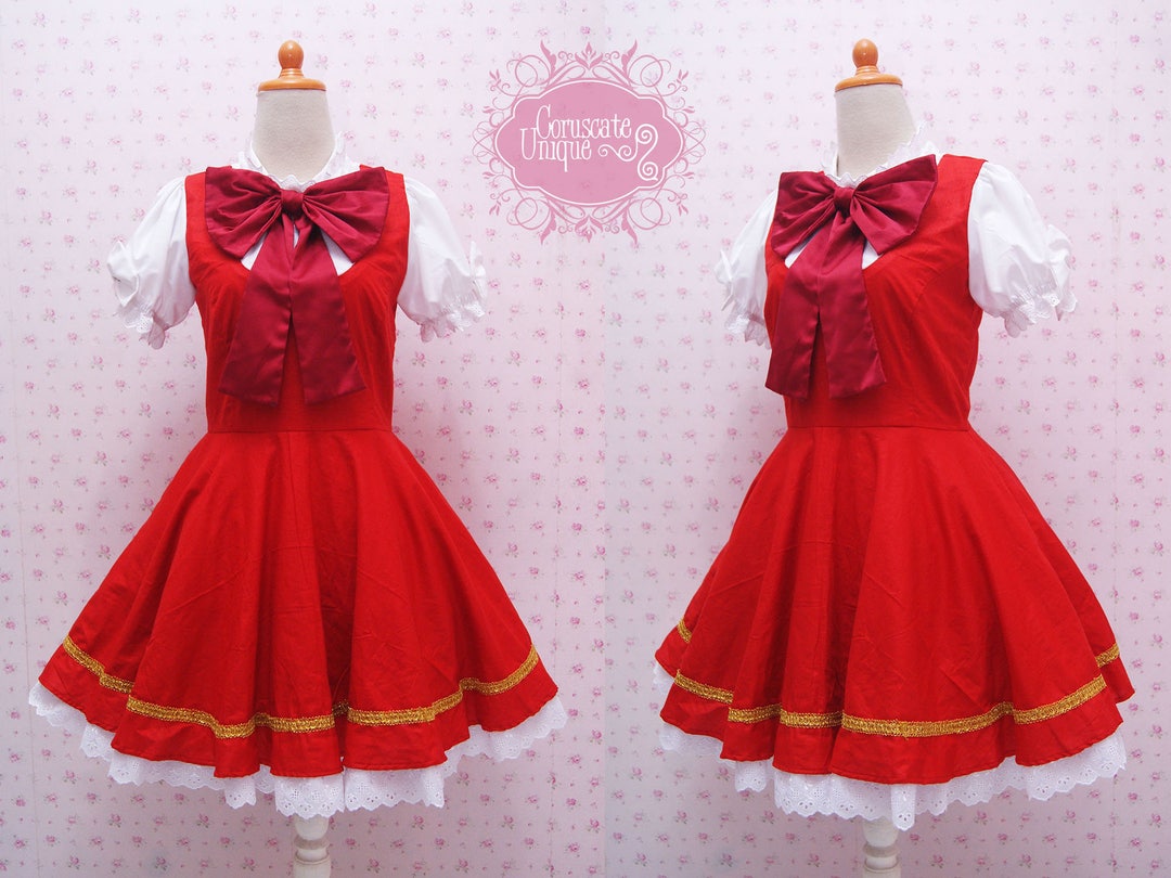 Pretty Red Simple Dress With Big Red Ribbon and Gold Lace - Etsy