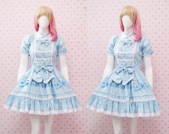Blue Princess Dress, Blue Polka Dot Dress, Alice In Wonderland, Victorian Dress, Fairy Princess Dress, Lolita Dress, Elegant Dress