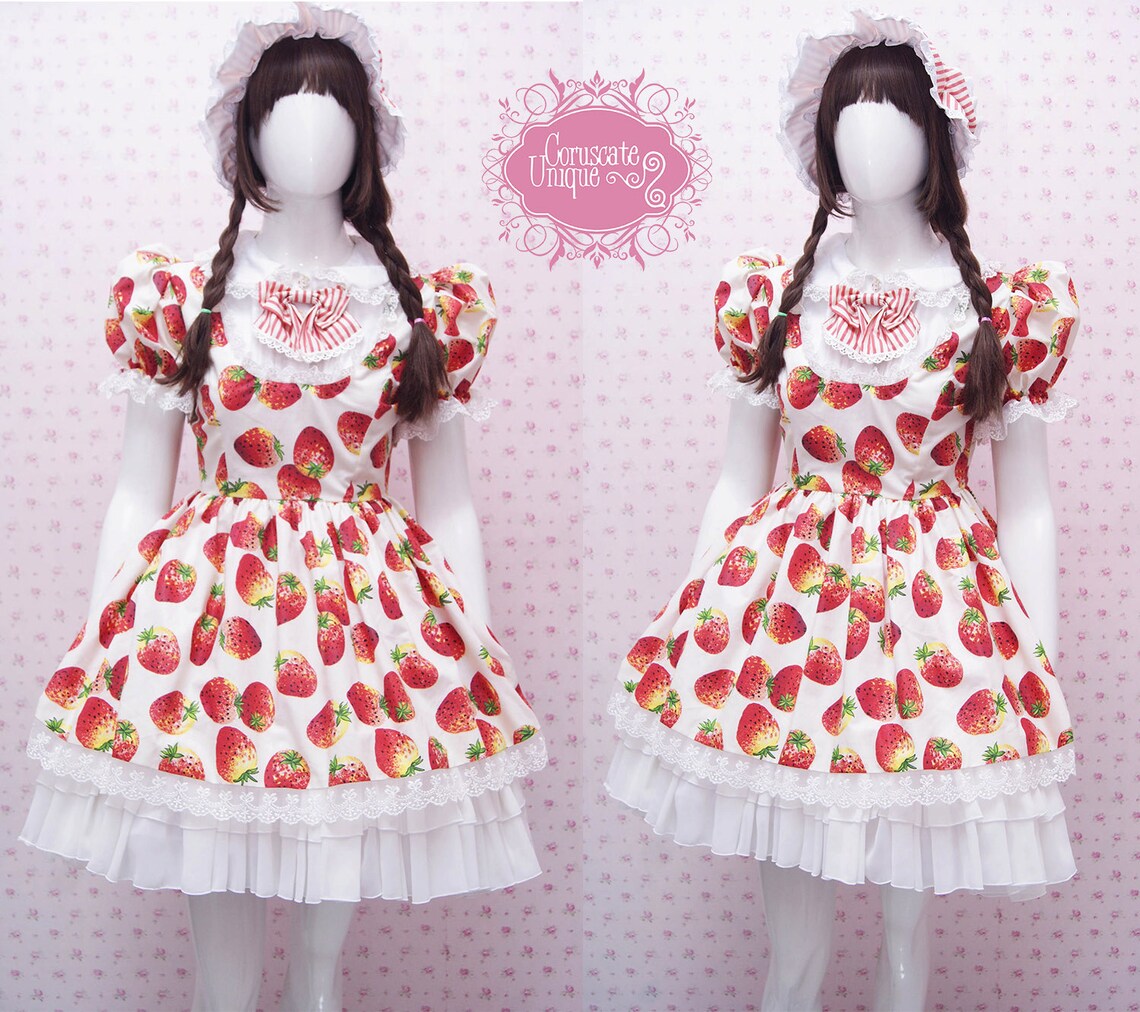 Kawaii Strawberry Dress With White Chiffon Ruffle Skirt and Etsy
