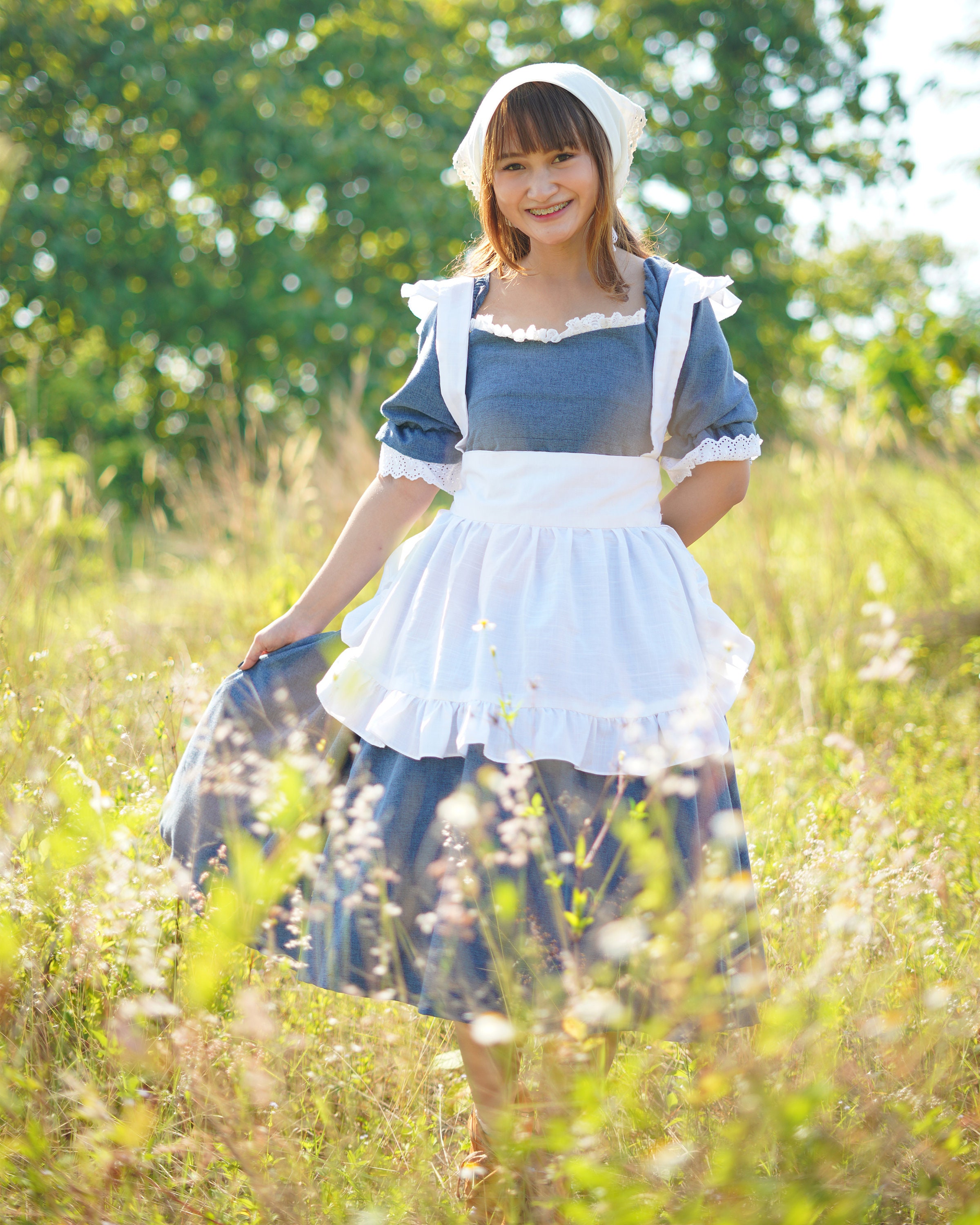 maid dress blue Cottagecore Dress: Sweetheart Puffy Sleeve Vintage Style Size S M L Verano Dresses | Forever 21 SIZE:42S cute maid outfit