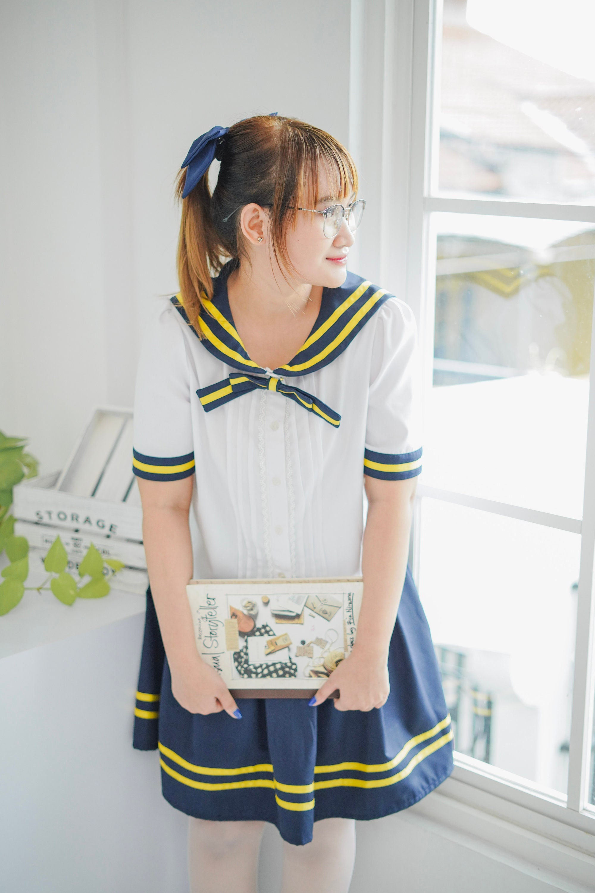 Schoolgirl Uniform Porn 613 - Kawaii White Short Sleeve Lolita Seifuku and Navy Blue Ruffle - Etsy