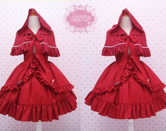 Red Riding Hood Skirt and Cape, Adult Red Hood Halloween Costume, Idol Costume, Classic Lolita Inspired Red Riding Hood Dress