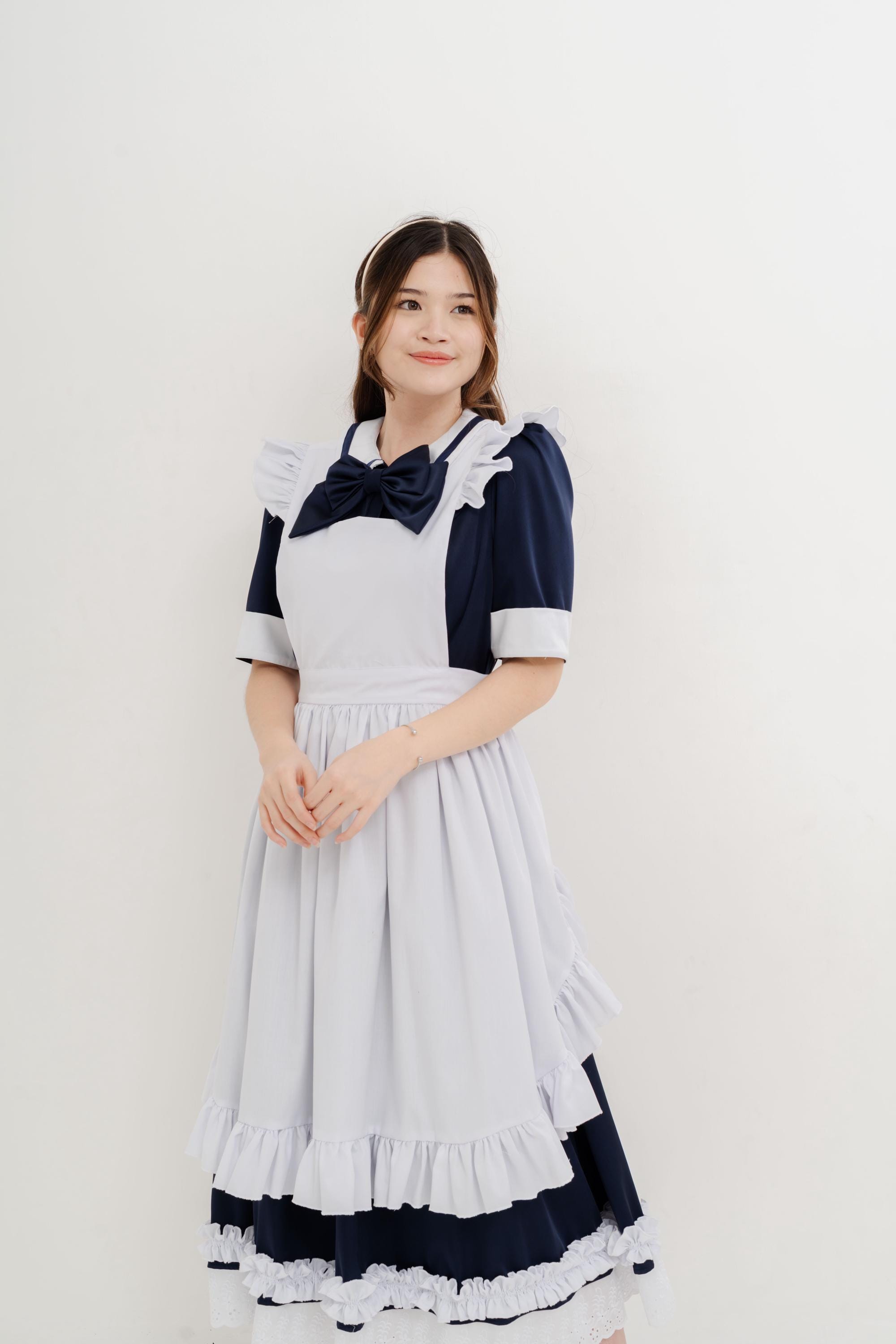 maid dress blue Long Classic Dress: Victorian Style Costume With Frilly Apron Color:Black Peacock For commission SizeChart: size_chart_plus_dresses_tops Fashion Black Flapper Dress