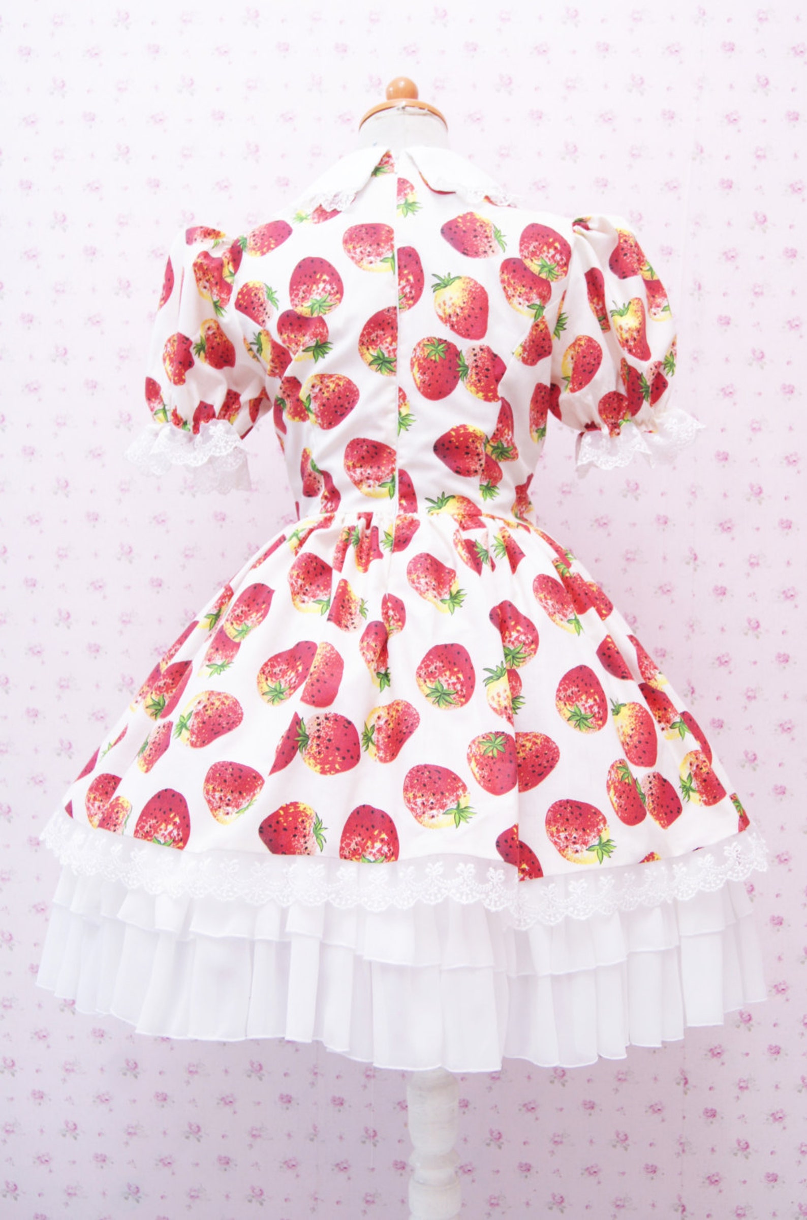Kawaii Strawberry Dress With White Chiffon Ruffle Skirt and Etsy