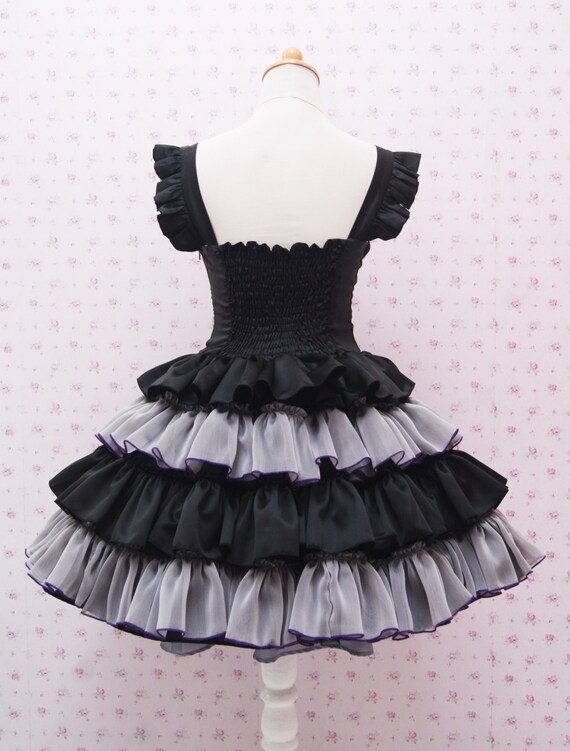 Gothic Lolita Suspender Jumper Dress Sweet Gothic Lolita Jumper Dress, Black Grey Ruffle Goth Outfit Gothic Lolita Suspender Jumper Dress Sweet Gothic Lolita Jumper Dress, Black Grey Ruffle Goth Outfit