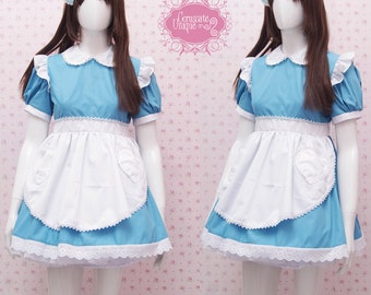 Alice in Wonderland Blue Maid Dress, Classic Alice in Wonderland Costume, Japanese Maid Dress, Maid Costume Japan, Alice Maid Uniform Cotton