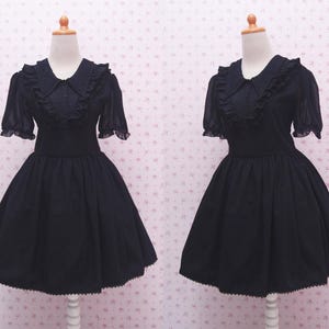 Black Gothic Lolita Dress - Chiffon Puffy Arms, Triangle Neckline