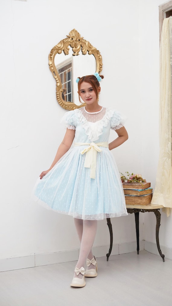 open lace back dress Light Blue Fairy Princess Ruffled and Layered Dress main image 1