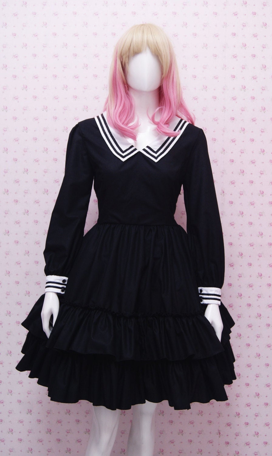 Black Sailor Collar Japan School Modified Uniform, Black Seifuku  