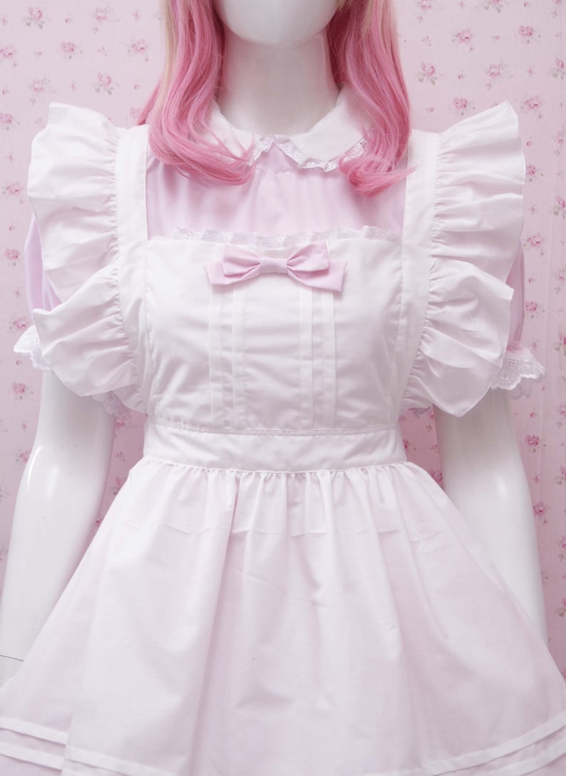 Kawaii Soft Pink Cotton Maid Dress And White Apron in Simple Etsy