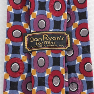 Cool Necktie by Dan Ryan&#39;s for Men Virginia Beach - Multi-Color Pattern Vintage 90s 80s Fat Tie Blue Red Purple Gold Circles